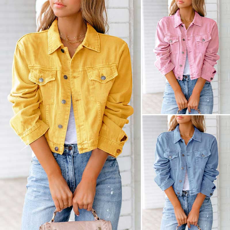 Cheap Women's Denim Jacket Spring Autumn Short Coat Pink Jean Jackets  Casual Tops Purple Yellow White Loose Tops Lady Outerwear KW02 | Joom