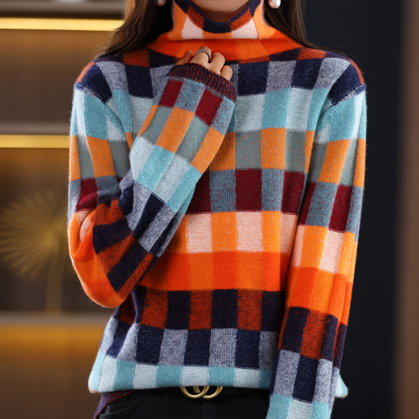 CASHMERE COZY PATCHWORK TURTLENECK SWEATER - Tribal Studios